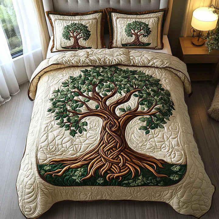 3-Piece Tree of Life Quilted Bed Set
