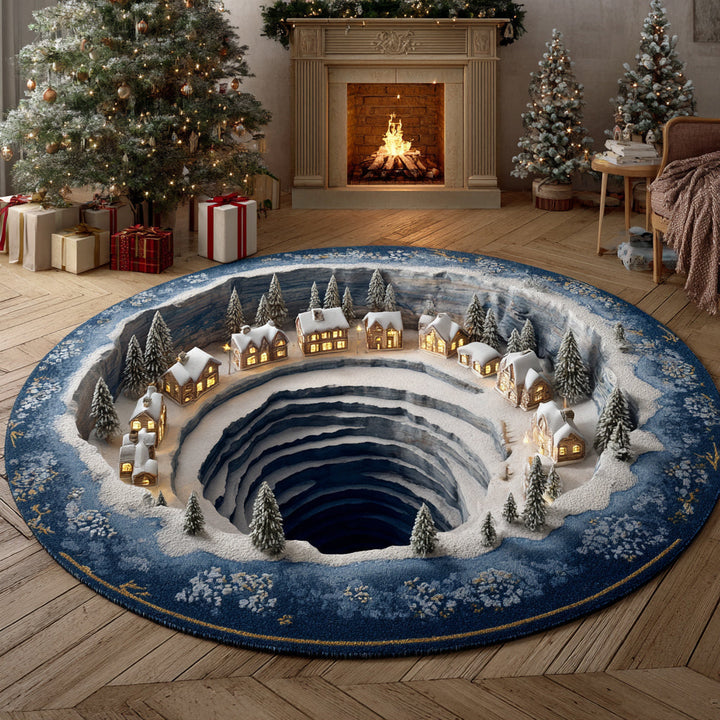 Round Carpet - Frosty Christmas Village Design NCU0HH1117