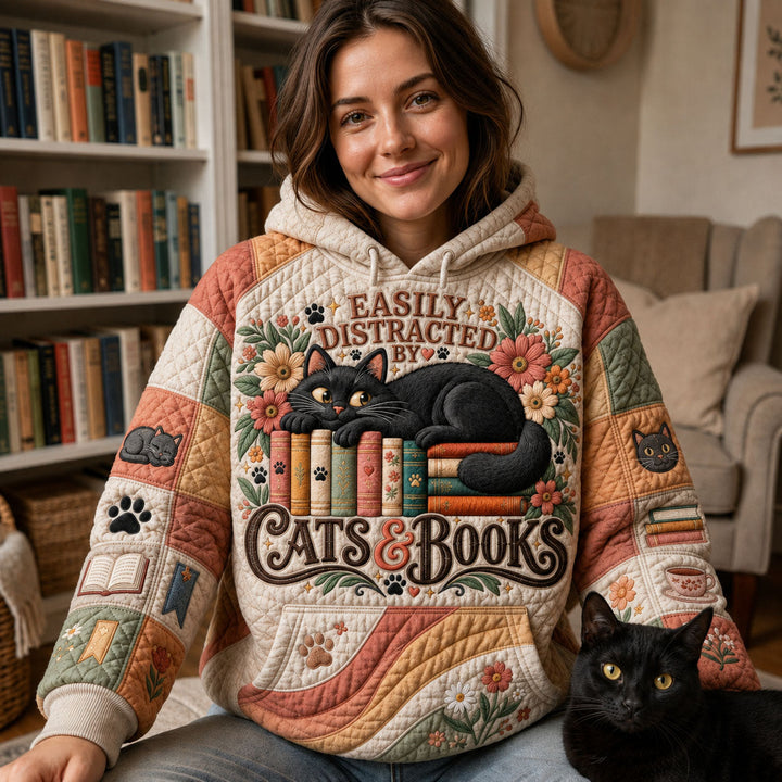 Cat And Books Hoodie