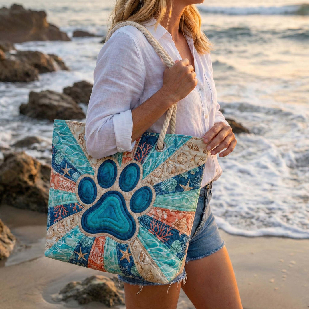 Artisan Beach Tote with Footprint Design