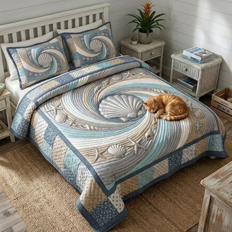 Coastal Whisper 3-Piece Quilted Bedding Set