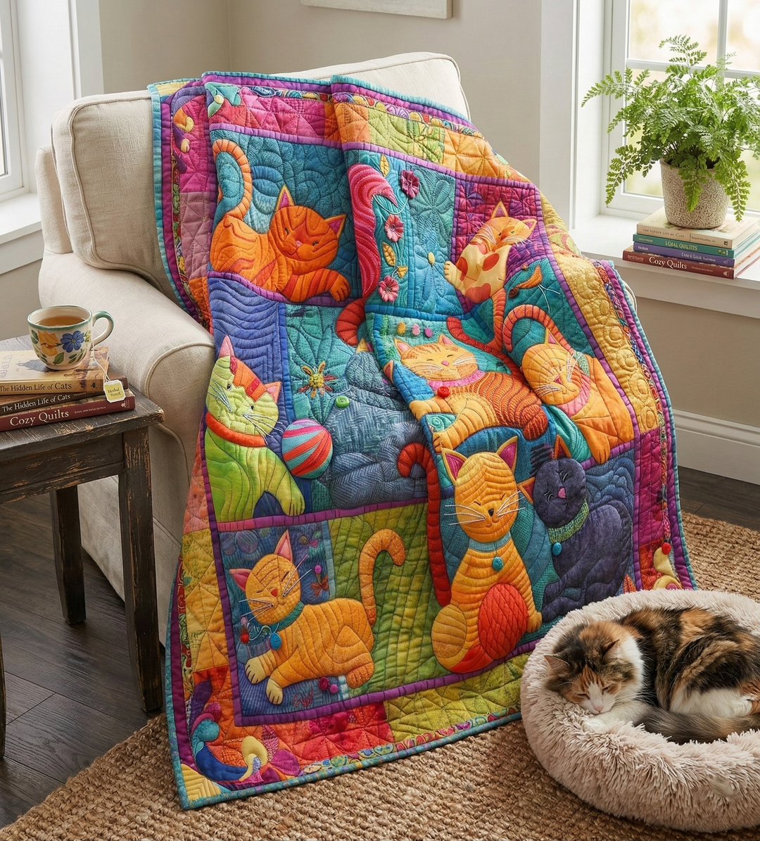 Cute Cats And Colorful Yarns XR2507001CL Quilt