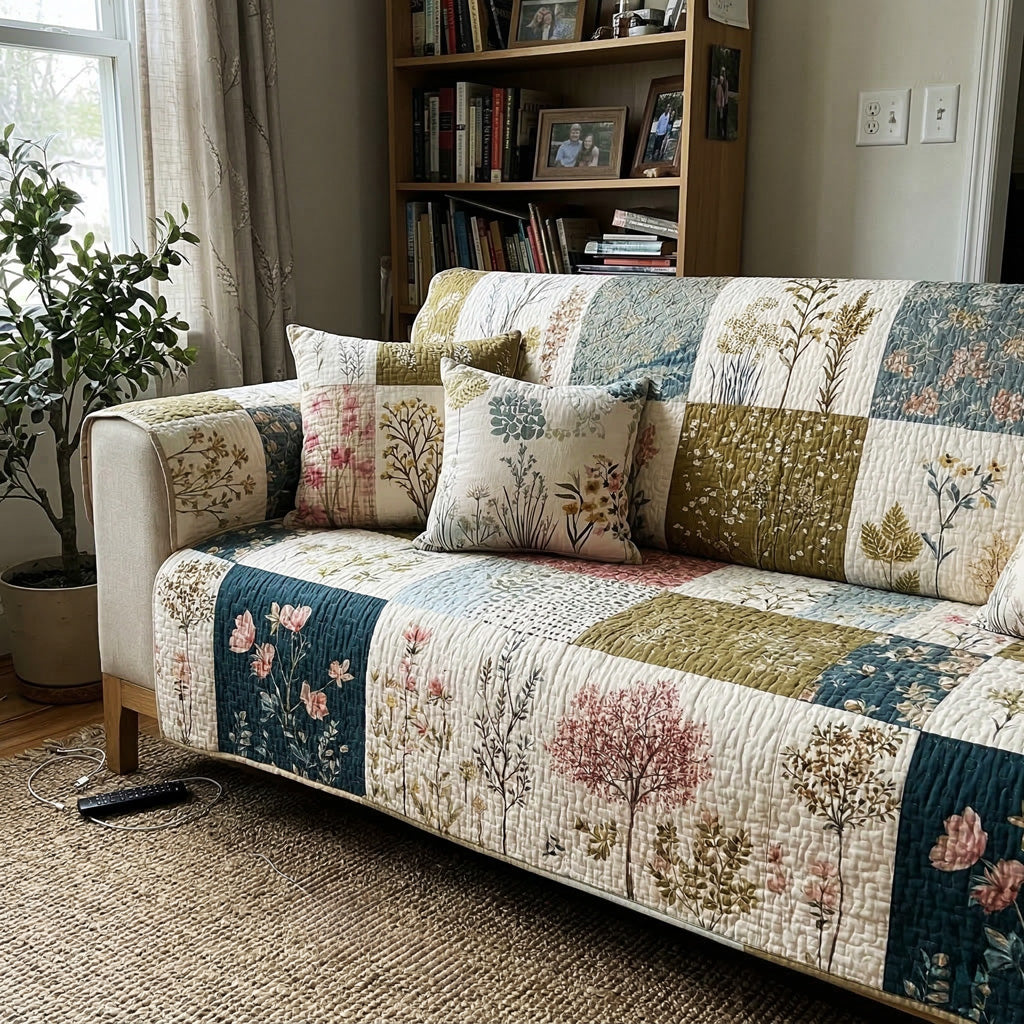 Country Blossom Quilted Sofa Protector - Model NCU0LDH397