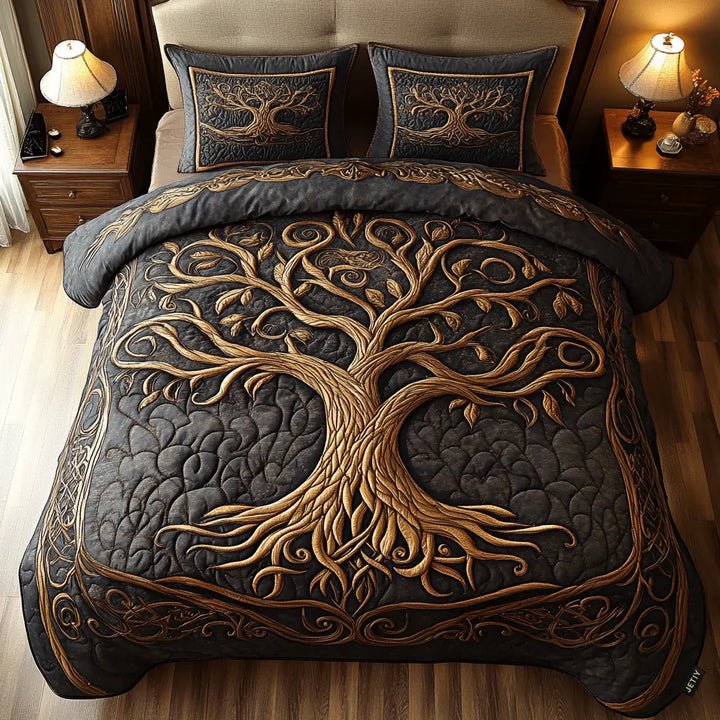 3-Piece Tree of Life Quilted Bed Set