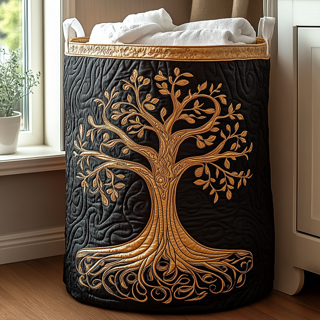 Handcrafted Laundry Basket - Tree of Life Design