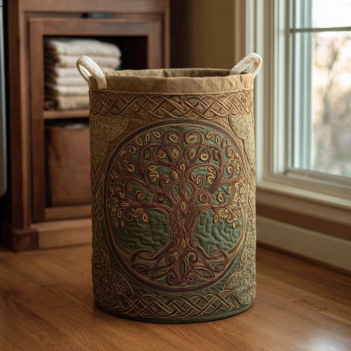 Handcrafted Laundry Basket with Tree of Life Design