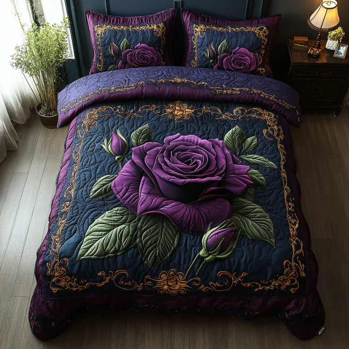 Violet Rose 3-Piece Quilted Bed Set