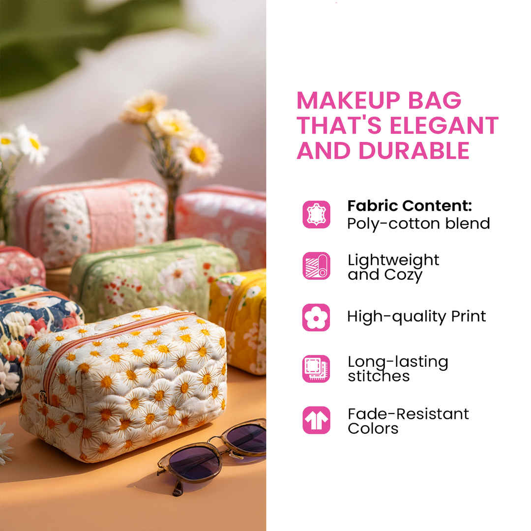 Succulent-Patterned Quilted Cosmetic Bag - NCU0PT9630
