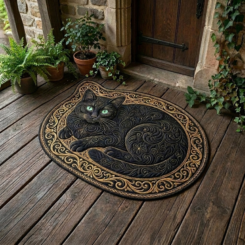 Custom Midnight Cat Shaped Doormat - NCU0DV2101