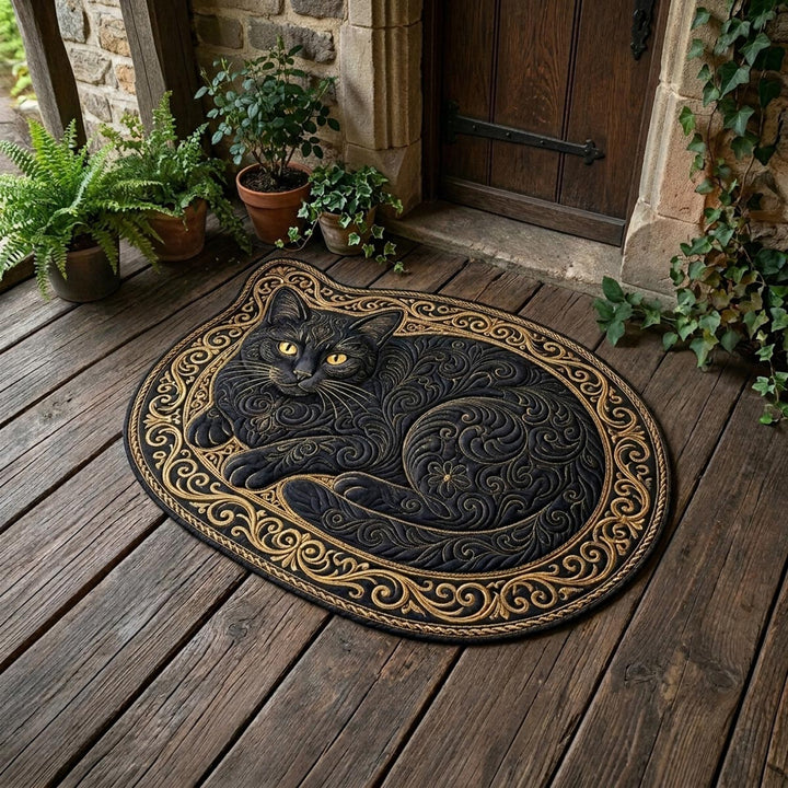 Custom Midnight Cat Shaped Doormat - NCU0DV2101