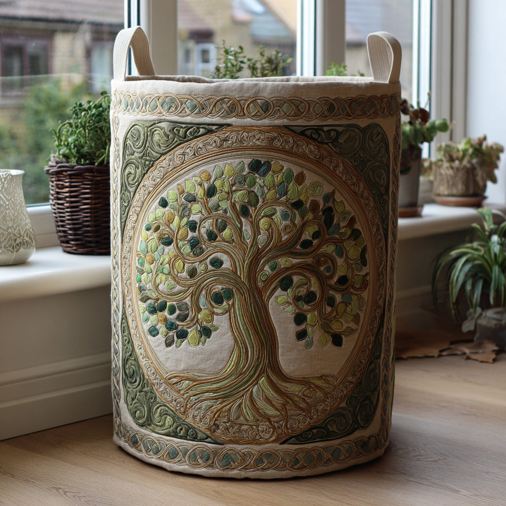 Handcrafted Laundry Basket with Tree of Life Design