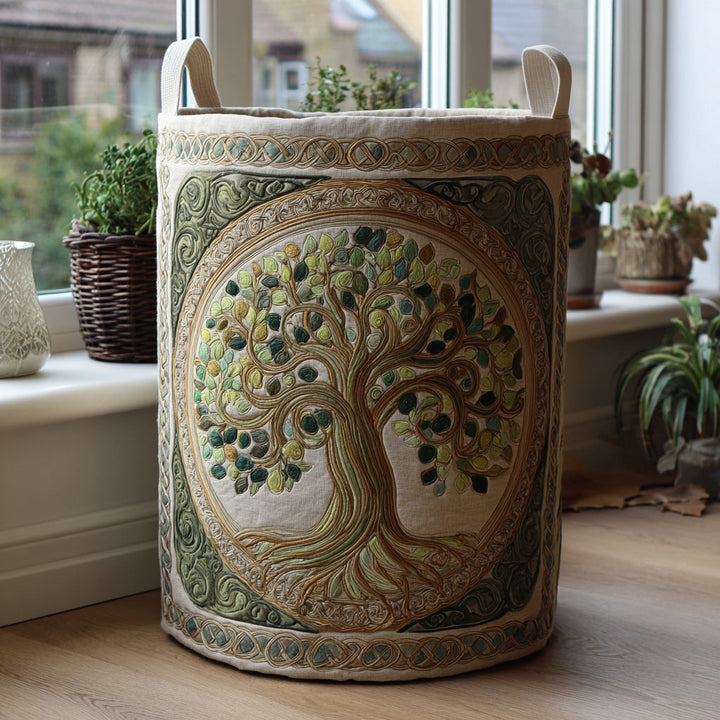 Handcrafted Laundry Basket with Tree of Life Design