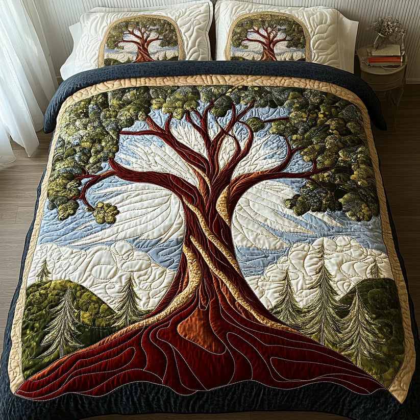 3-Piece Tree of Life Quilted Bed Set