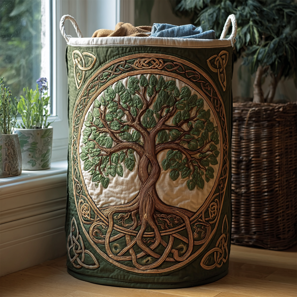 Handcrafted Laundry Basket - Tree of Life Design