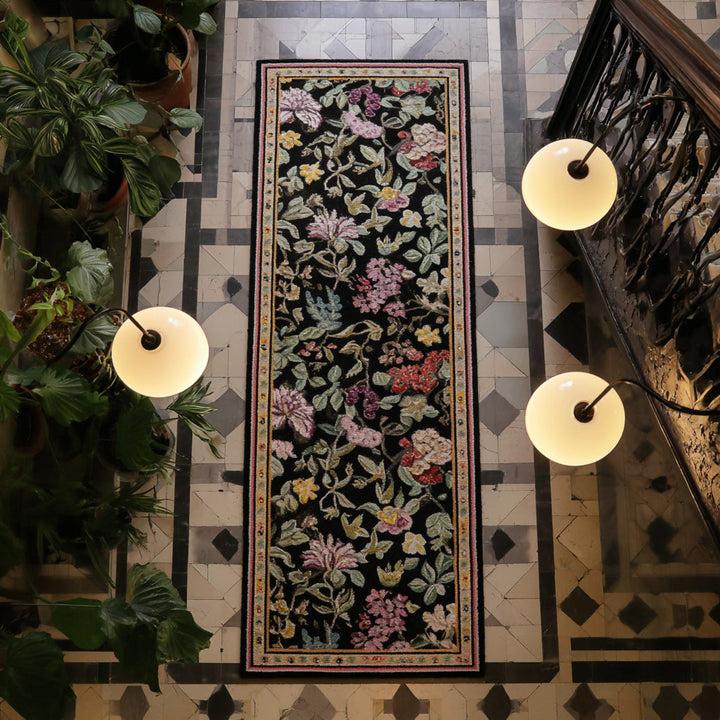 Black Floral Tapestry Runner Rug - NCU0LDH589