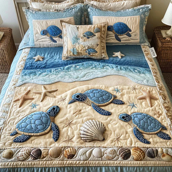 3-Piece Ocean Waves Quilted Bed Set