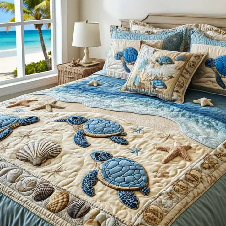 3-Piece Ocean Waves Quilted Bed Set
