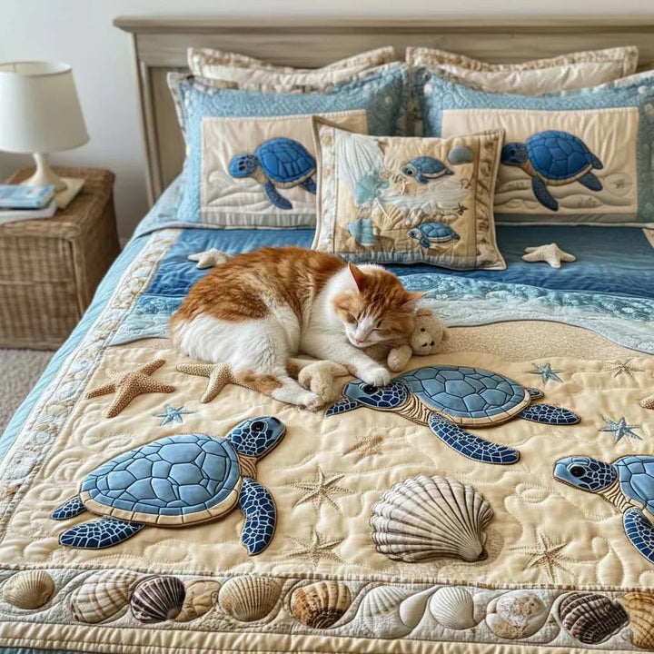 3-Piece Ocean Waves Quilted Bed Set