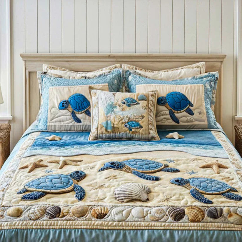 3-Piece Ocean Waves Quilted Bed Set