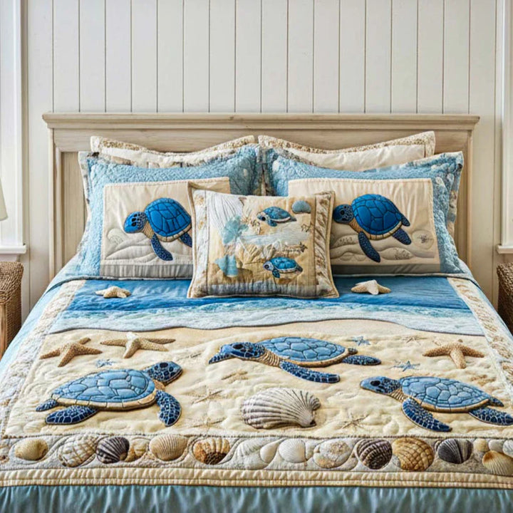 3-Piece Ocean Waves Quilted Bed Set