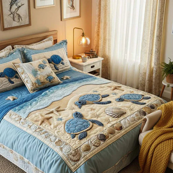 3-Piece Ocean Waves Quilted Bed Set