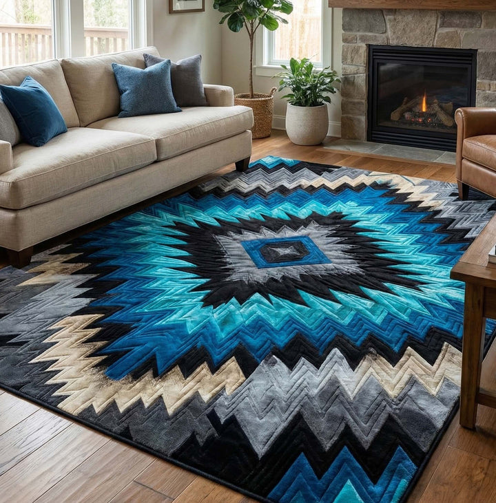 Aztec-Inspired Ocean Night Area Rug - Model NCU0NXD1381