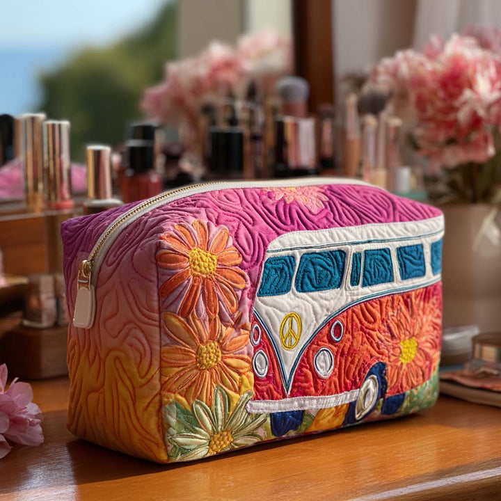 Retro Travel Pattern Quilted Cosmetic Bag - Model NCU0PT9434
