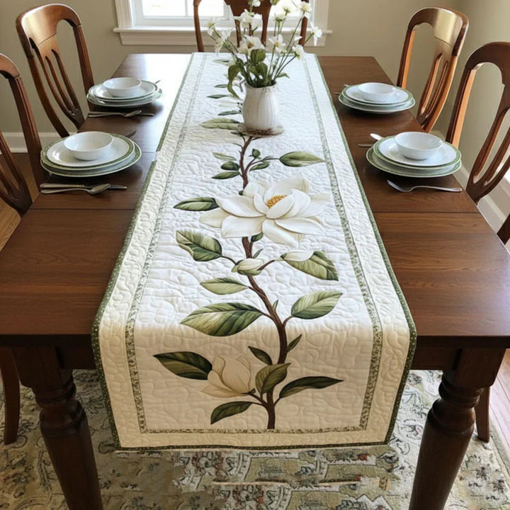 Rustic Magnolia Flower Quilted Table Runner