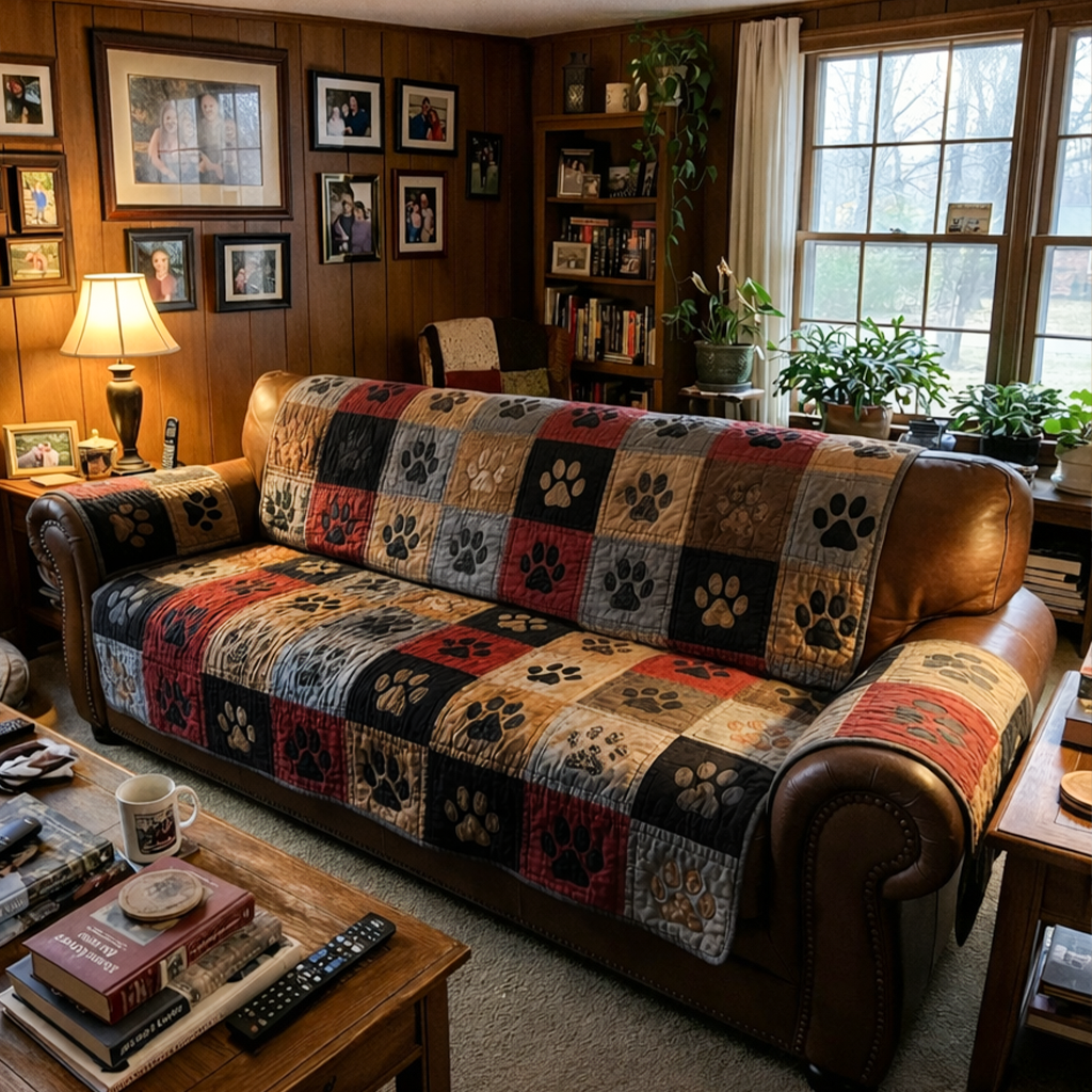 Quilted Rustic Pawprint Sofa Cover - Model NCU0PTT2622