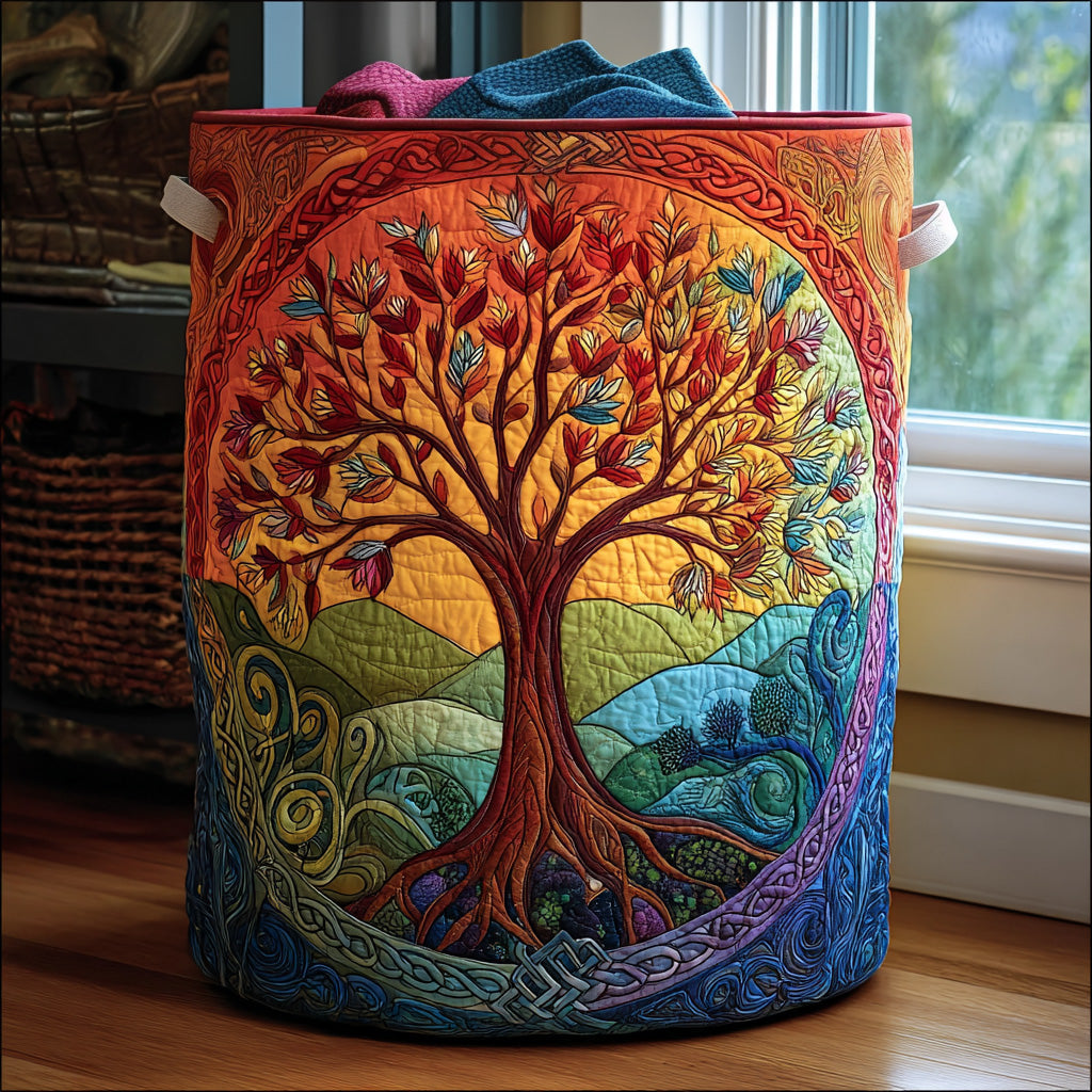 Handcrafted Laundry Basket with Tree of Life Design