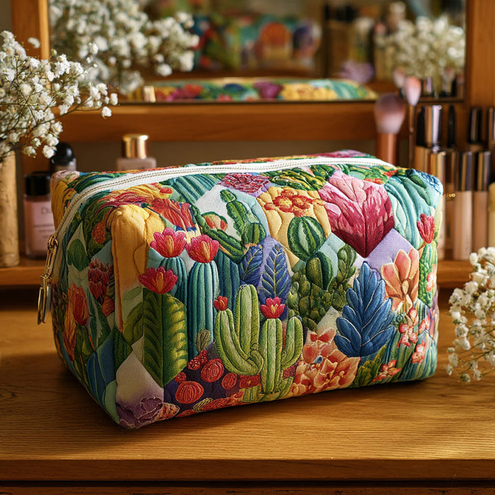 Succulent-Print Quilted Cosmetic Bag - Model NCU0PT9631