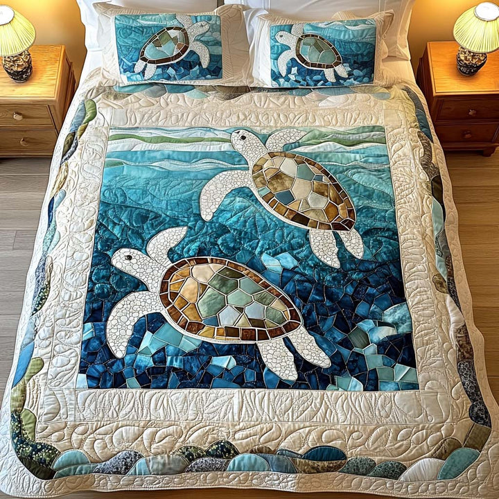 3-Piece Marine Turtles Quilted Bed Set