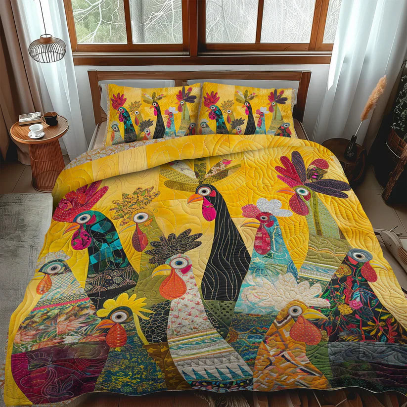3-Piece Quilted Bed Set - Dawn's Rooster Design