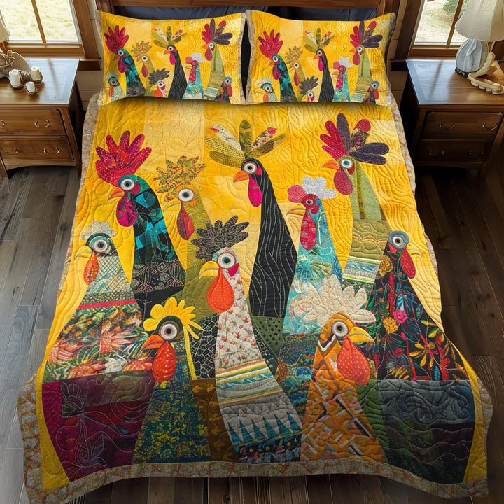 3-Piece Quilted Bed Set - Dawn's Rooster Design