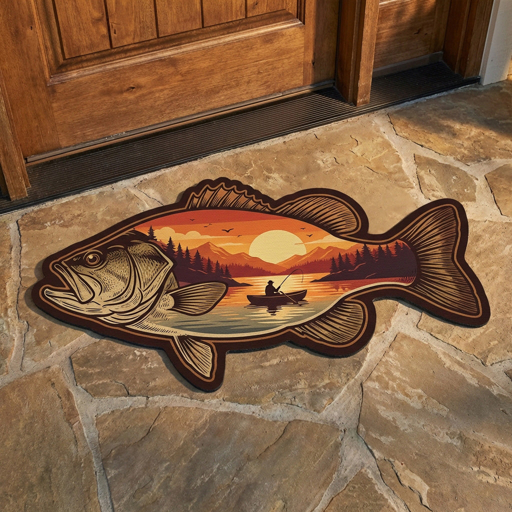 Custom Sunset Bass Shaped Doormat - NCU0NTV1017