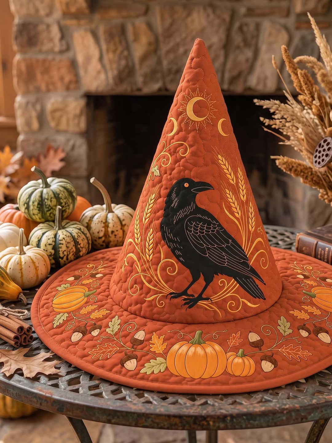 Raven Autumn Harvest Quilted Witch Hat