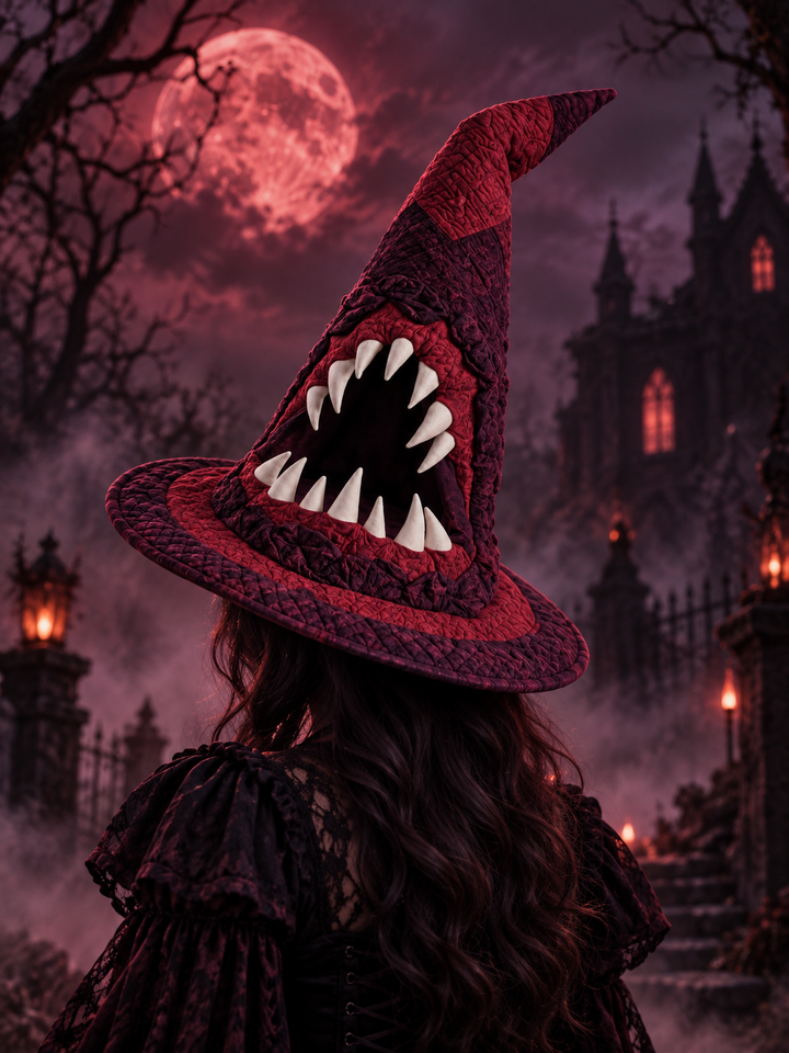 Fanged Monster Gothic Handcrafted Quilted Witch Hat