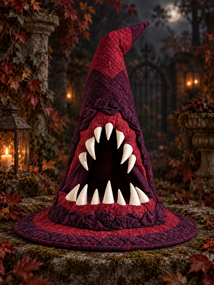 Fanged Monster Gothic Handcrafted Quilted Witch Hat