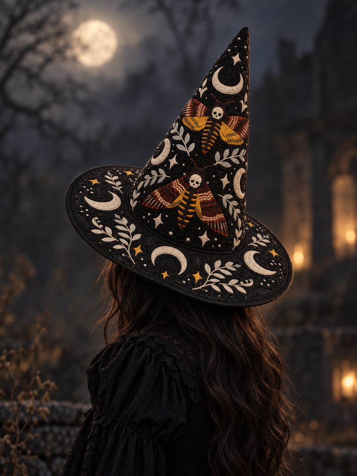 Death Moth Moonlight Gothic Handcrafted Quilted Witch Hat