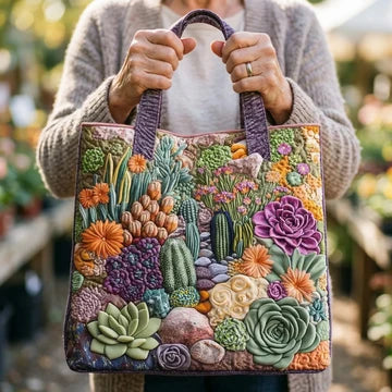 Succulent Garden Quilted Floral Tote Bag – Available in Two Sizes