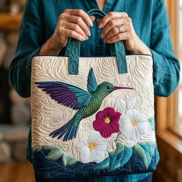 Floral Quilted Bag Featuring Hummingbird and White Flower – Available in Two Sizes