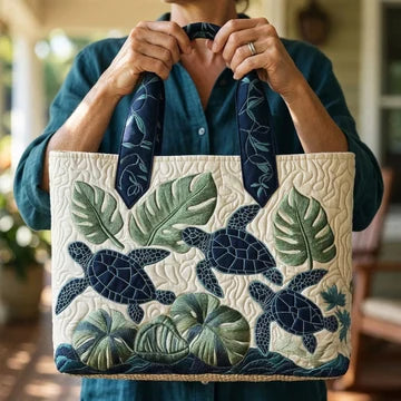 Lightweight and Spacious Quilted Sea Turtle Tote