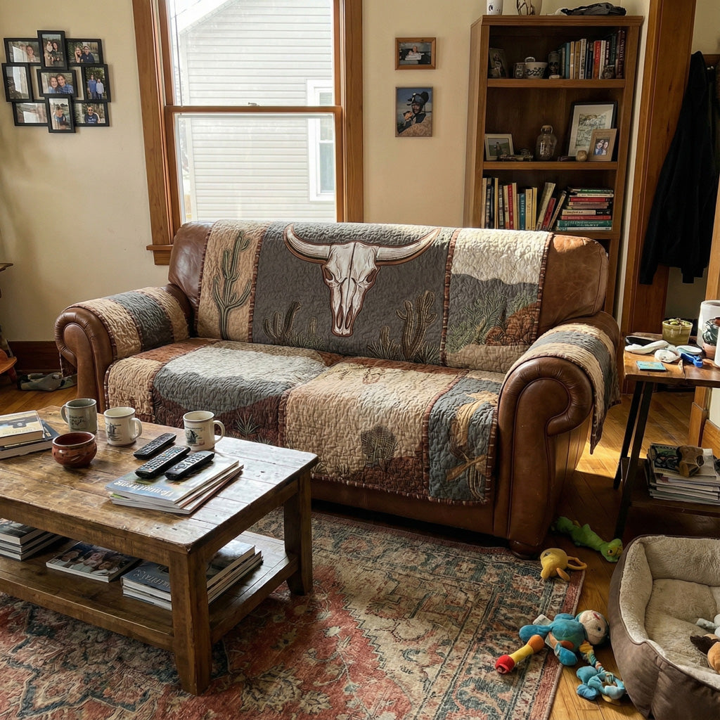 Sagebrush Longhorn Desert Quilted Sofa Protector - Model NCU0LDH045