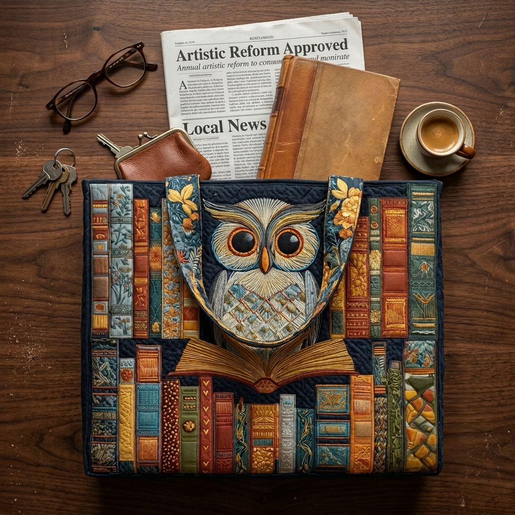 Artisan Owl and Vintage Book Tote – Perfect Gift Idea
