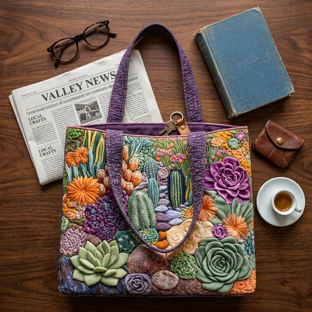 Succulent Garden Quilted Floral Tote Bag – Available in Two Sizes