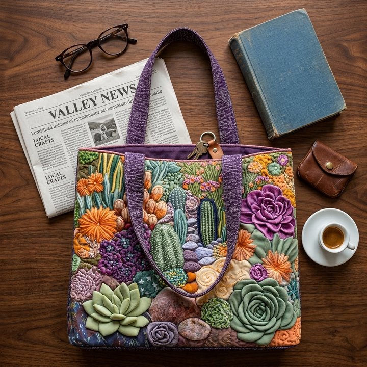 Succulent Garden Quilted Floral Tote Bag – Available in Two Sizes