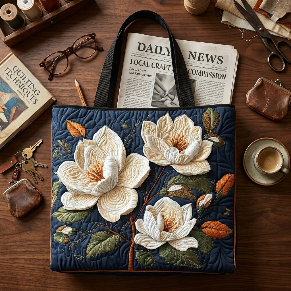Elegant Magnolia Floral Quilted Bag – Available in Two Sizes