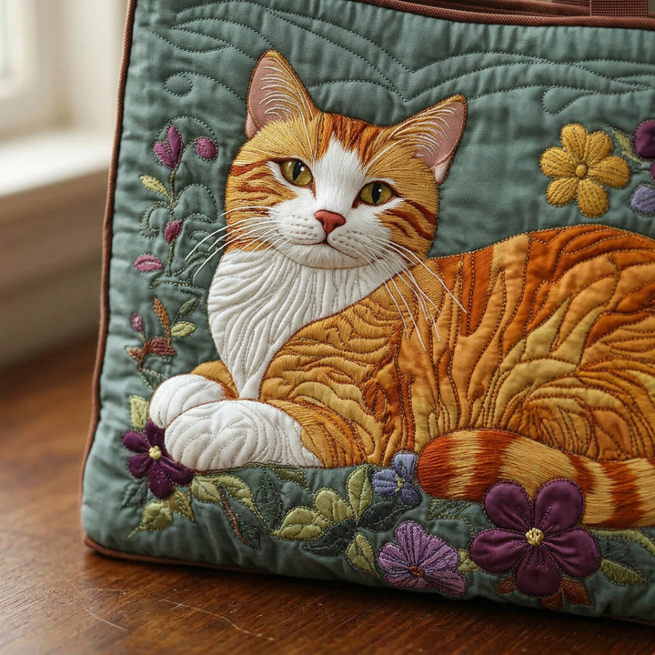 Spacious and Lightweight Red Cat Quilted Tote