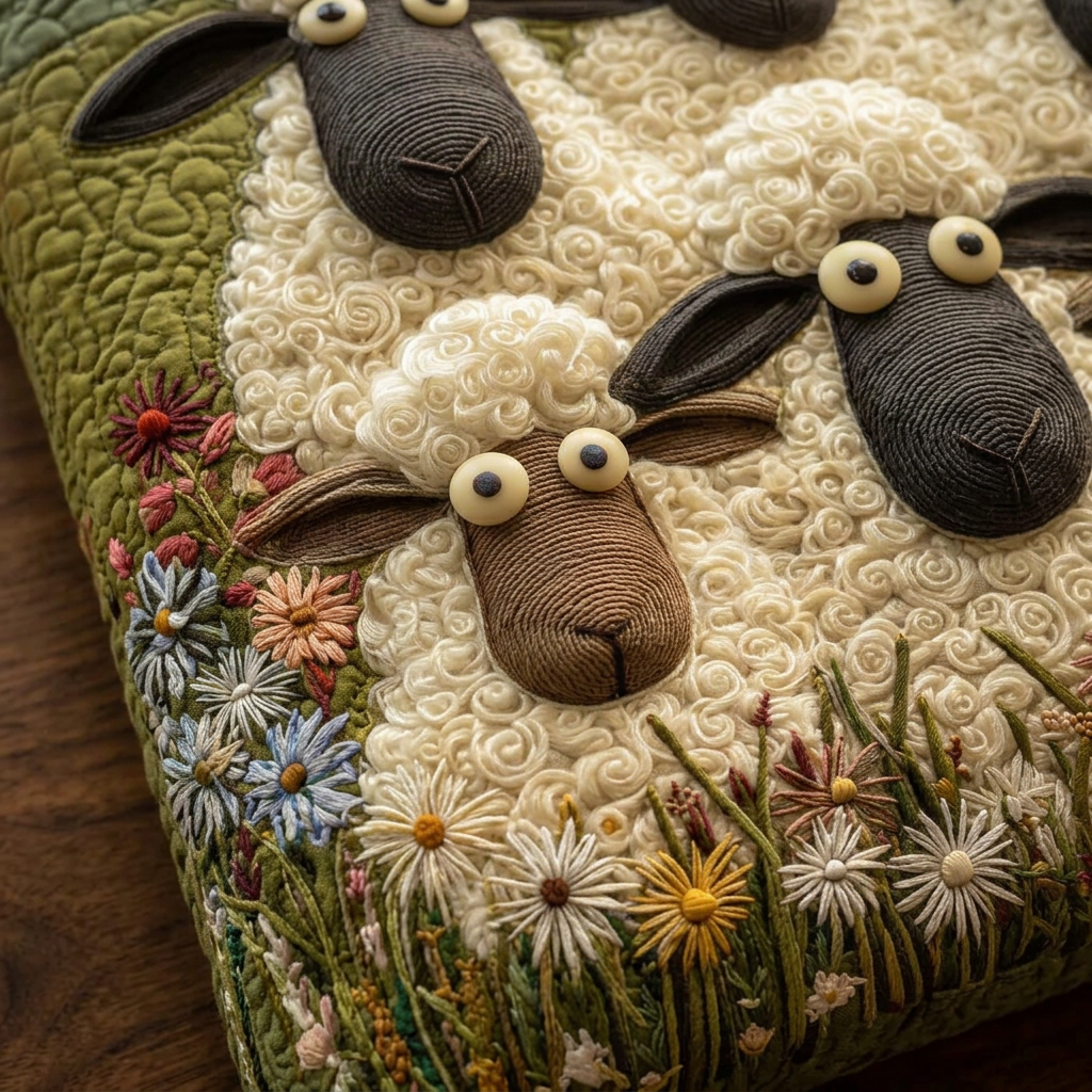 Artistic Quilted Bag Featuring Five Sheep – Available in Two Sizes