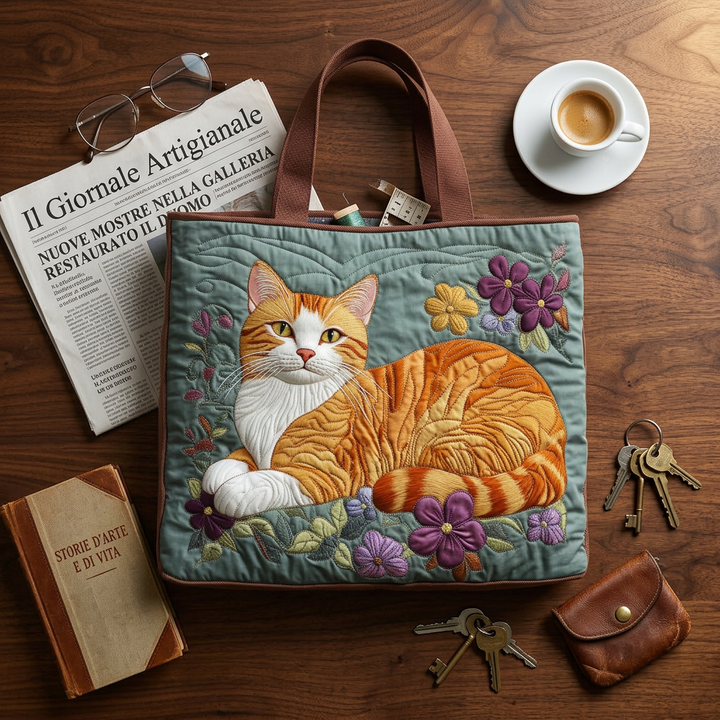 Spacious and Lightweight Red Cat Quilted Tote